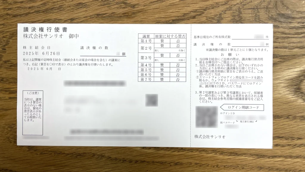 議決権行使書