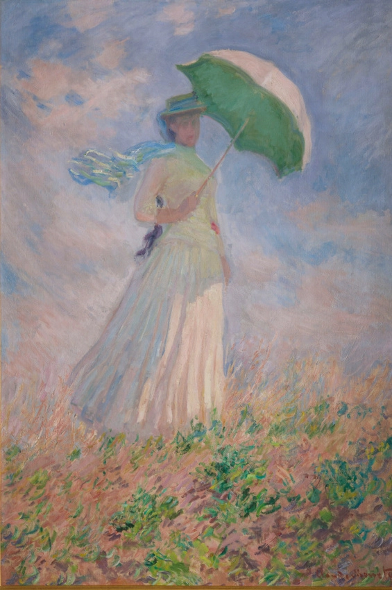 Essai de figure en plein-air - Femme à l'ombrelle tournée vers la droite